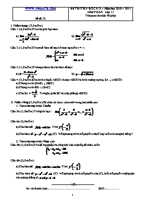 Đề thi thử học kỳ II môn Toán Lớp 11 - Năm học 2010-2011 - Đề số 32 (Có đáp án)